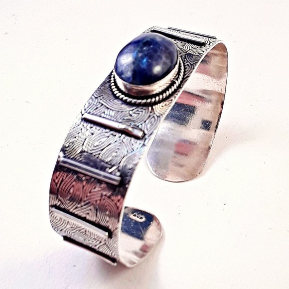 Handmade Jewelry - Lapis Lazuli .925 Silver Handmade Jewelry Cuff  Bracelet Adjustable